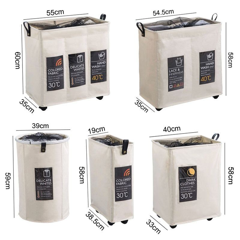 Rolling Laundry Basket with Sorting Grids & Labels