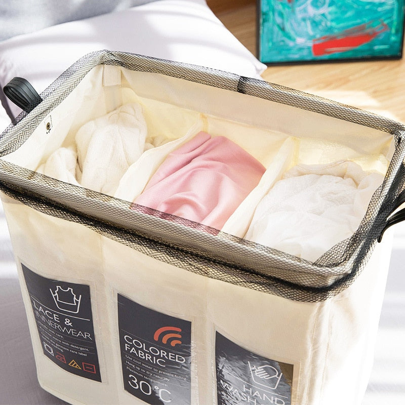 Rolling Laundry Basket with Sorting Grids & Labels