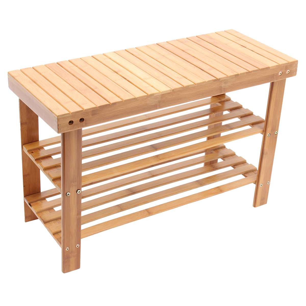 Bamboo Shoe Rack with Seat and 2 Shelves