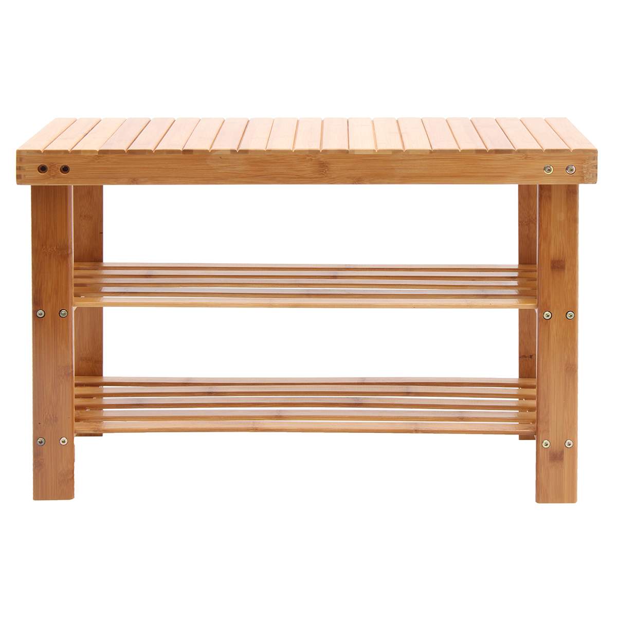 Bamboo Shoe Rack with Seat and 2 Shelves