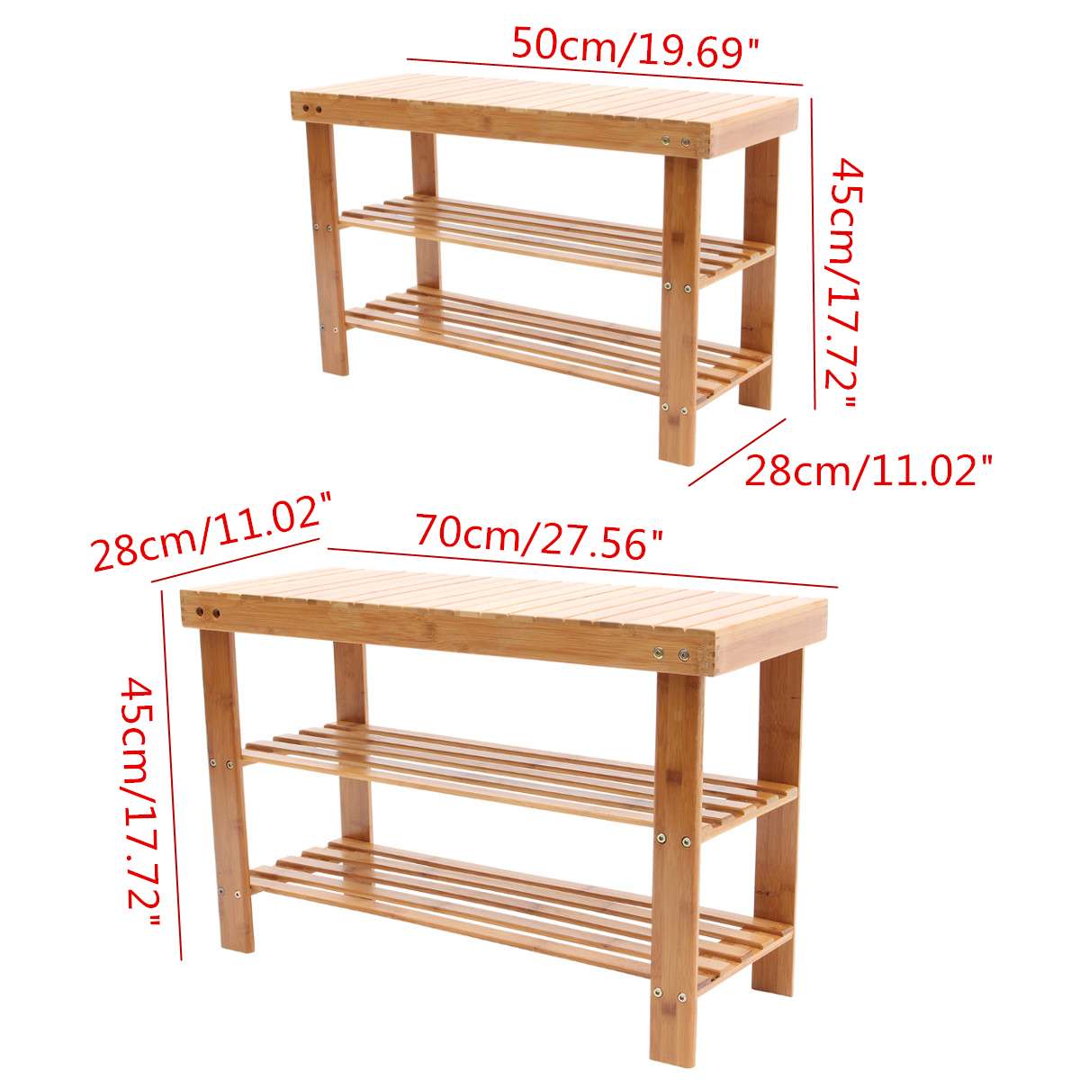 Bamboo Shoe Rack with Seat and 2 Shelves