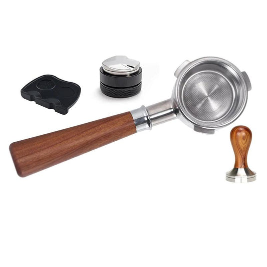 58mm Bottomless Portafilter Set, 304 Steel & Wood Handle by HitMyNeed