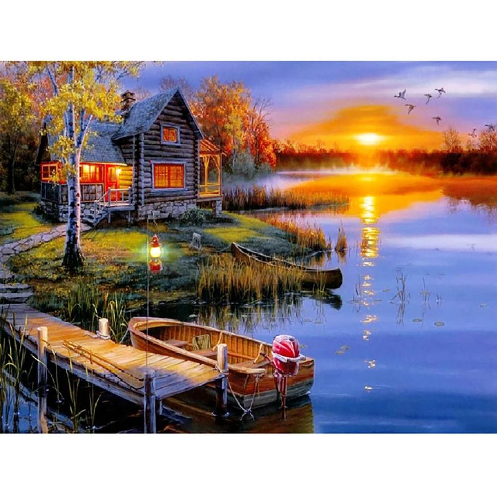 5D DIY Diamond Painting Double Heart Beach Kit ymx90 30x40cm-round-drill by HitMyNeed