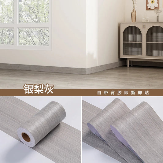5m Waterproof Wood-Style Skirting Sticker Roll silver-pear-wood by HitMyNeed
