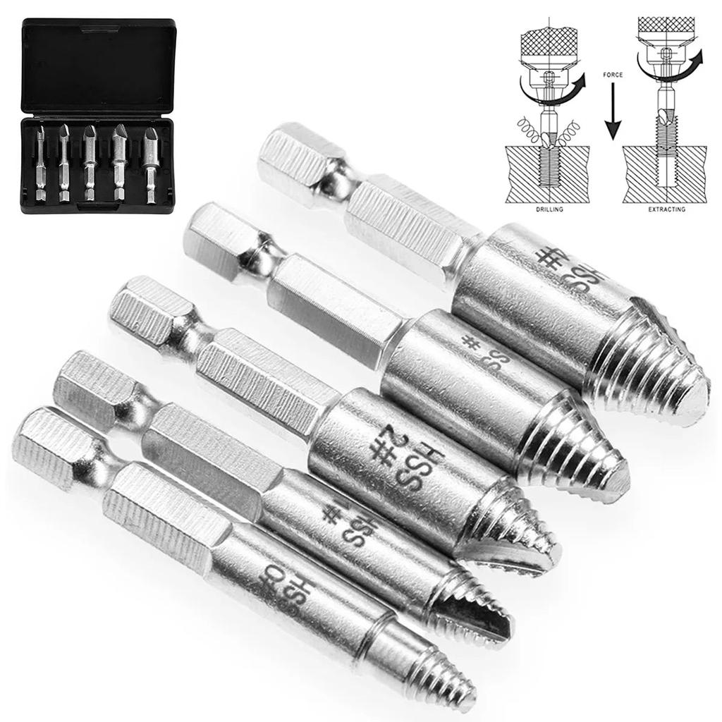 5Pcs Damaged Screw Extractor Drill Bit Set HSS by HitMyNeed