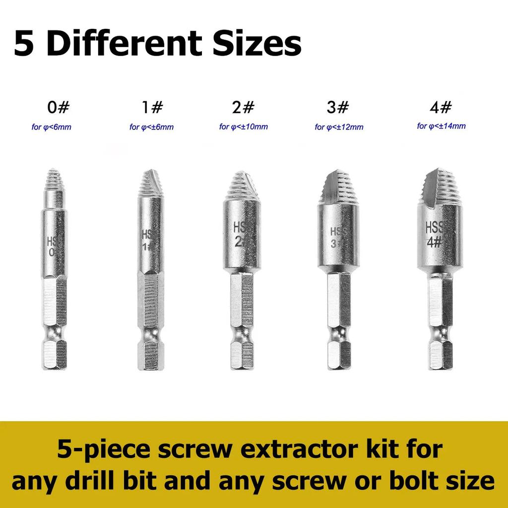 5Pcs Damaged Screw Extractor Drill Bit Set HSS by HitMyNeed