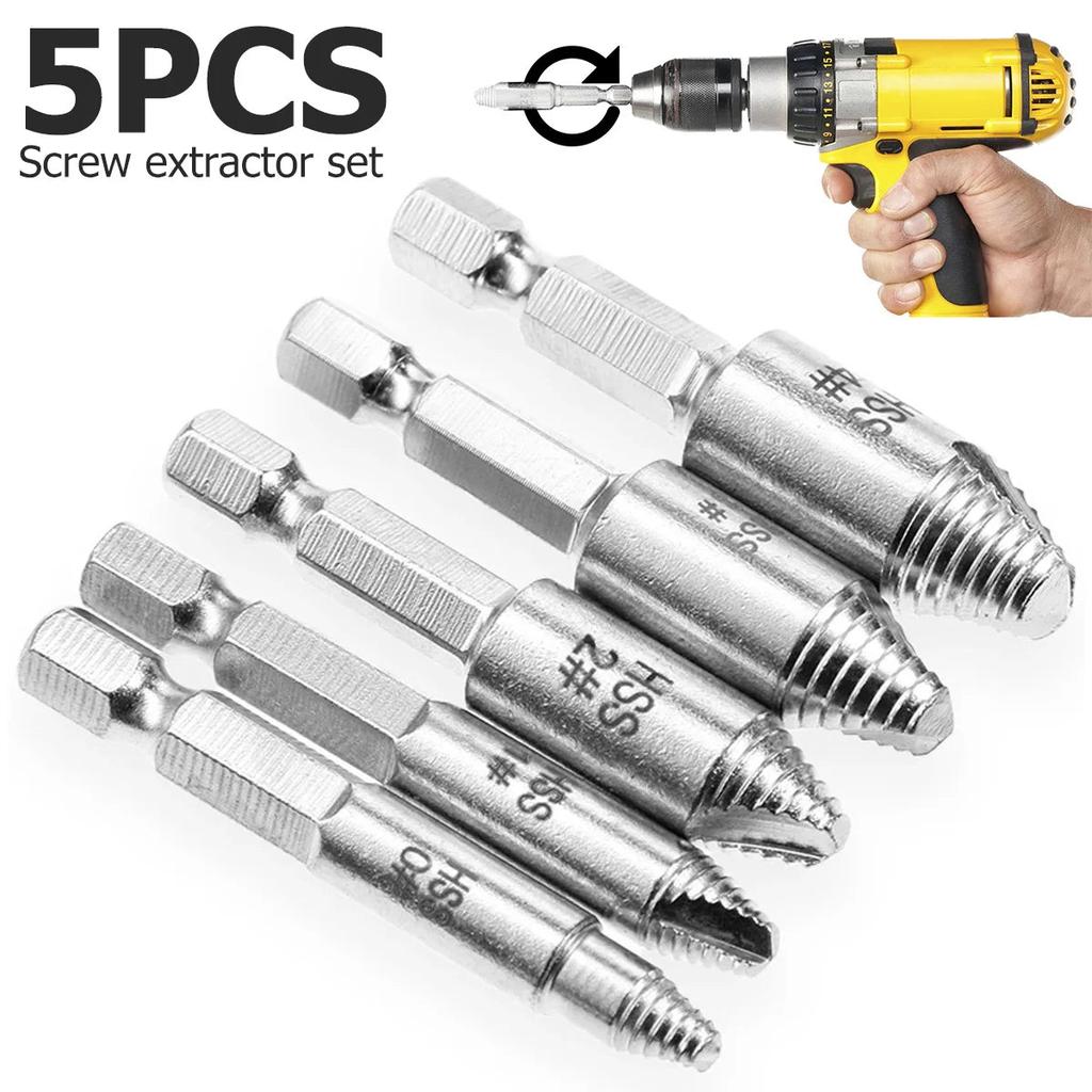 5Pcs Damaged Screw Extractor Drill Bit Set HSS by HitMyNeed