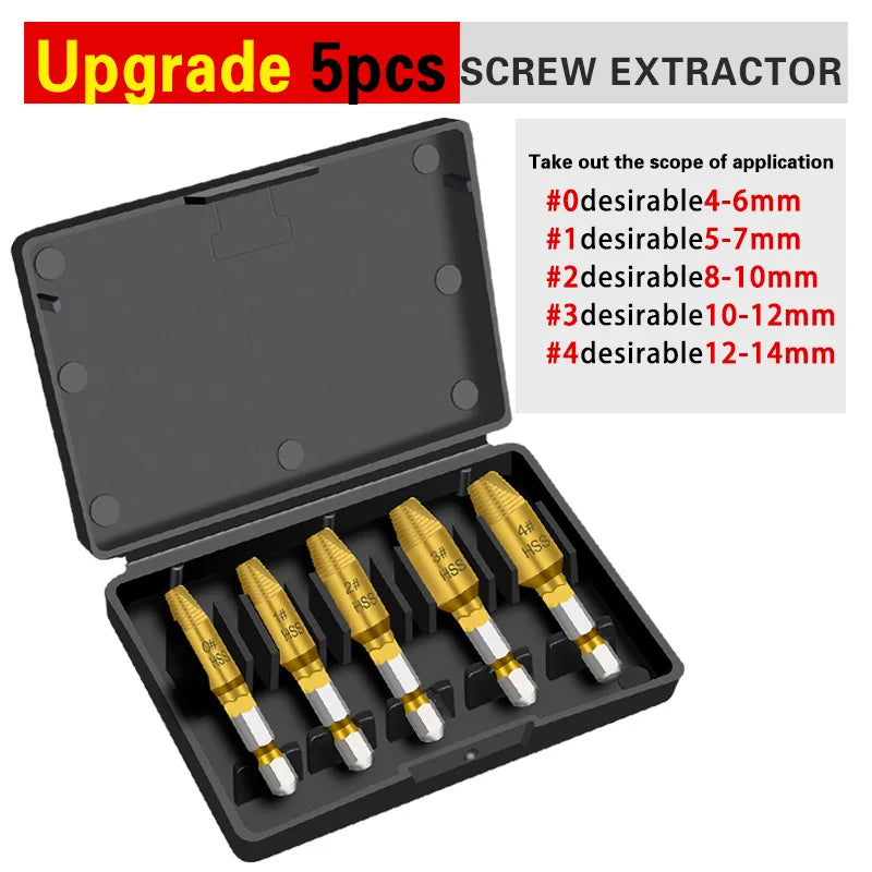 5Pcs Damaged Screw Extractor Drill Bit Set HSS golden by HitMyNeed