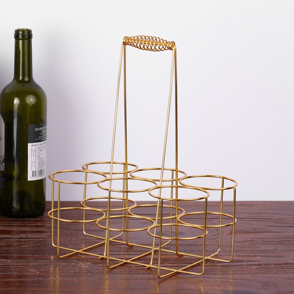 6-Bottle Beer Carrier Basket - Iron Bottle Holder gold-l by HitMyNeed