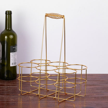 6-Bottle Beer Carrier Basket - Iron Bottle Holder gold-l by HitMyNeed