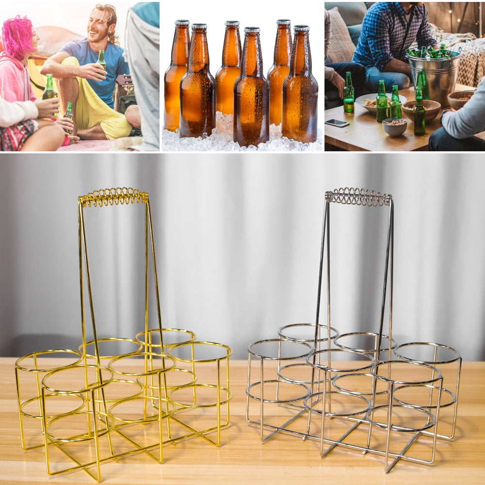 6-Bottle Beer Carrier Basket - Iron Bottle Holder gold-s by HitMyNeed