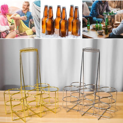 6-Bottle Beer Carrier Basket - Iron Bottle Holder gold-s by HitMyNeed