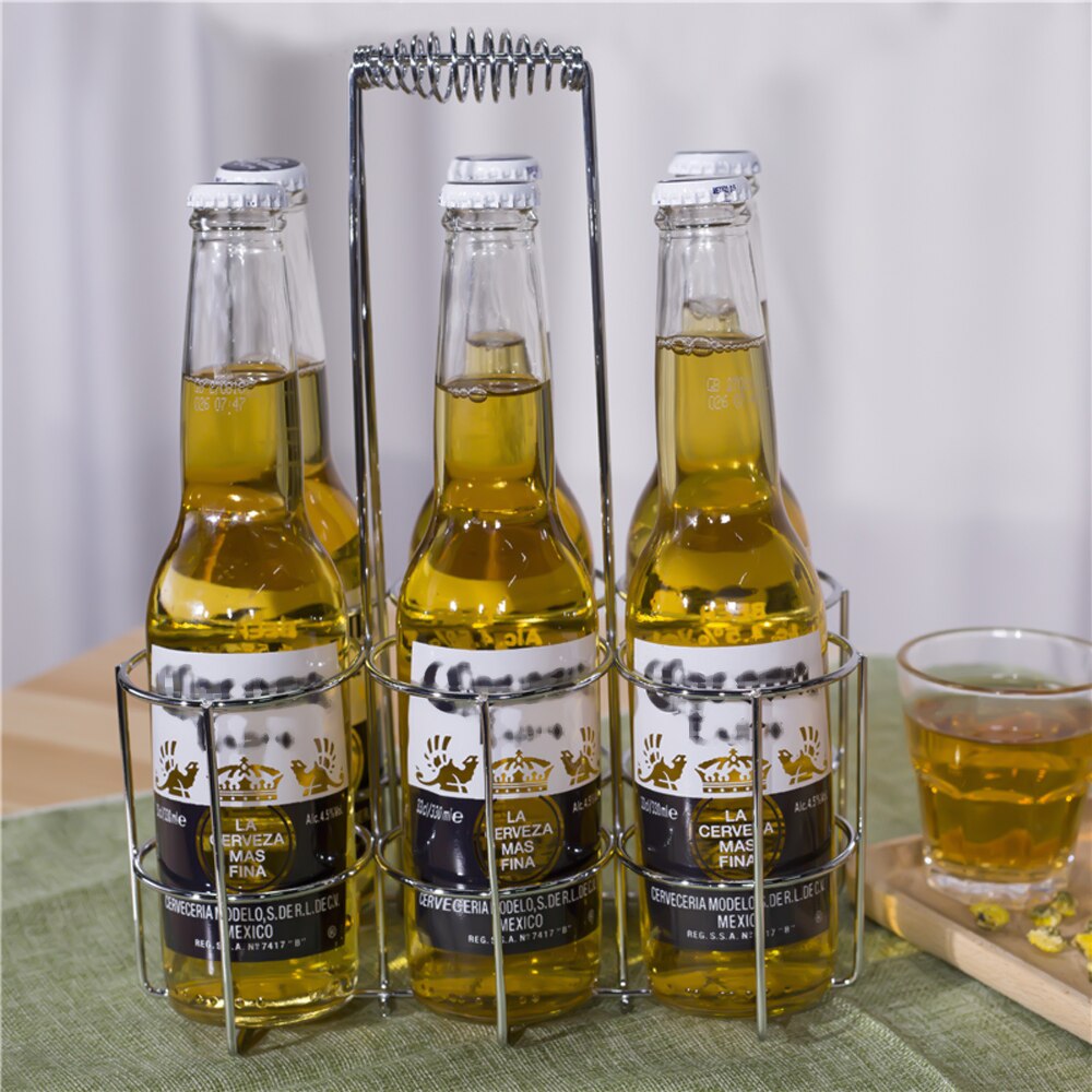 6-Bottle Beer Carrier Basket - Iron Bottle Holder silver-l by HitMyNeed