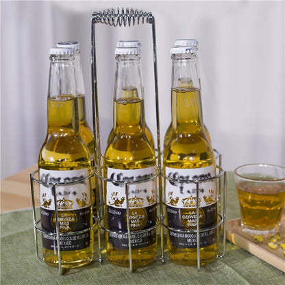 6-Bottle Beer Carrier Basket - Iron Bottle Holder silver-l by HitMyNeed