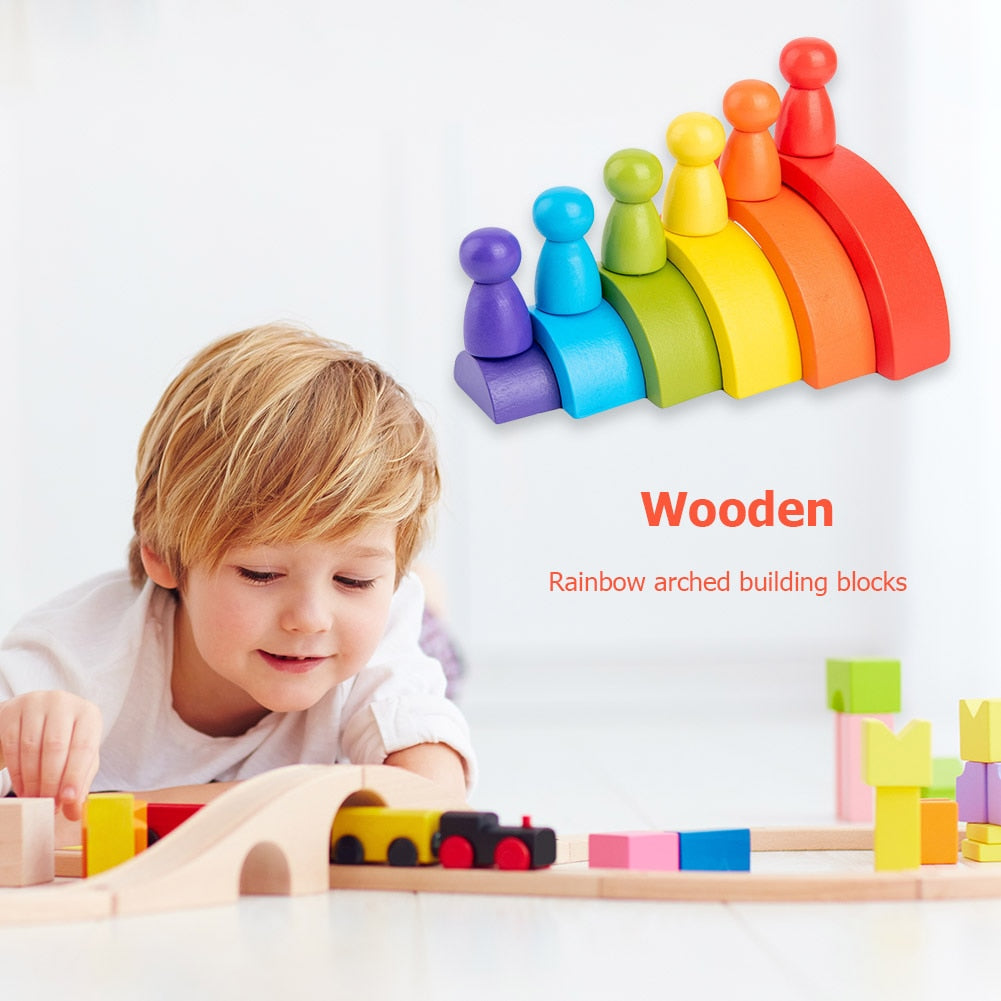 6-Color Wooden Stacking Rainbow Toy Set by HitMyNeed