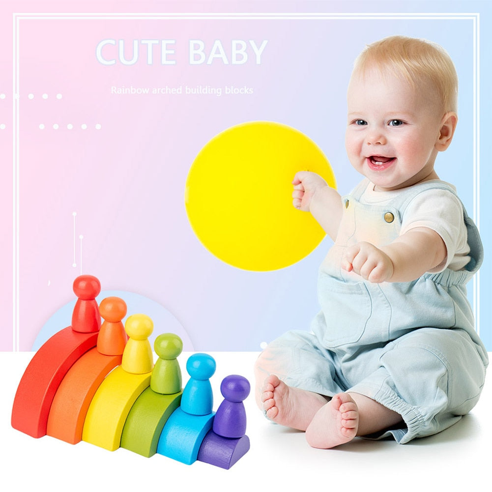6-Color Wooden Stacking Rainbow Toy Set by HitMyNeed