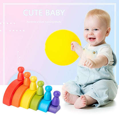 6-Color Wooden Stacking Rainbow Toy Set by HitMyNeed