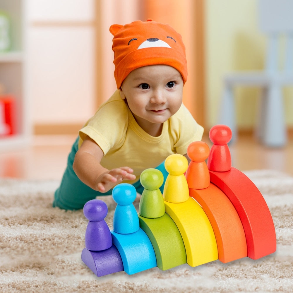 6-Color Wooden Stacking Rainbow Toy Set by HitMyNeed