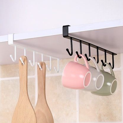 6 Hook Under Shelf Mug Holder Rack - Black & White by HitMyNeed