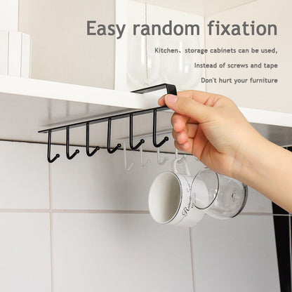 6 Hook Under Shelf Mug Holder Rack - Black & White by HitMyNeed