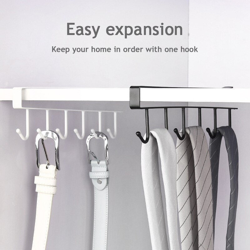 6 Hook Under Shelf Mug Holder Rack - Black & White by HitMyNeed