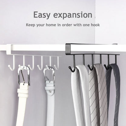 6 Hook Under Shelf Mug Holder Rack - Black & White by HitMyNeed