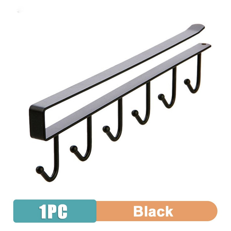 6 Hook Under Shelf Mug Holder Rack - Black & White g573a by HitMyNeed