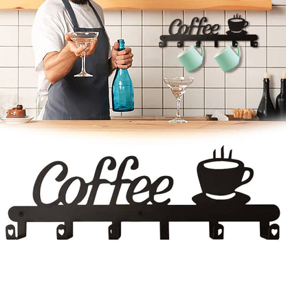 6-Hook Wall Mounted Mug Rack for Coffee Stations by HitMyNeed