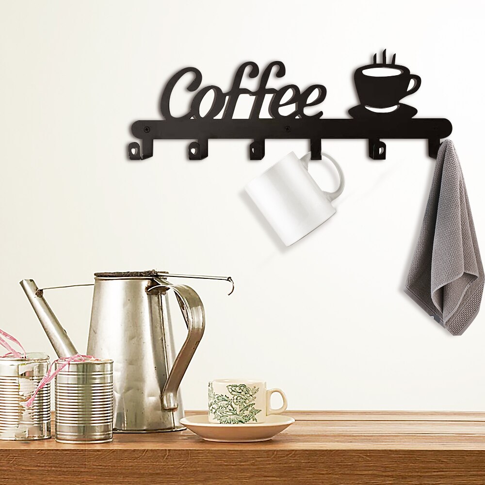 6-Hook Wall Mounted Mug Rack for Coffee Stations by HitMyNeed