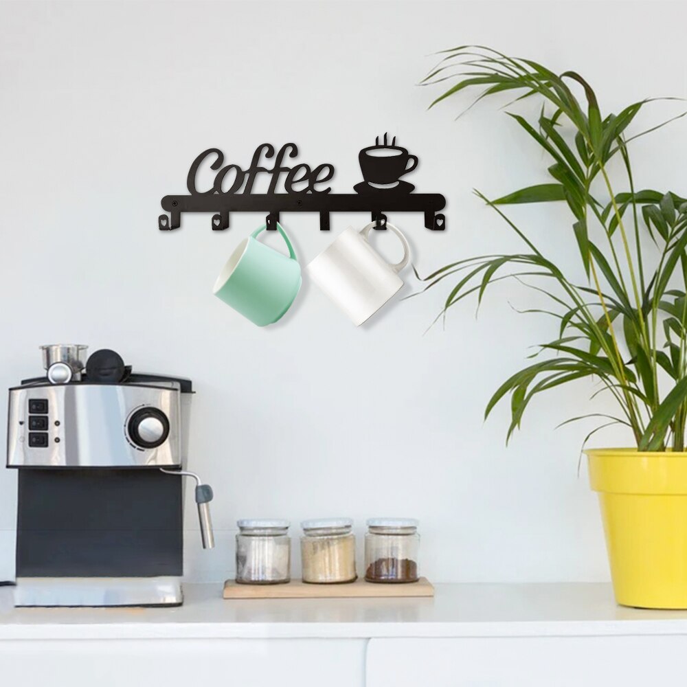 6-Hook Wall Mounted Mug Rack for Coffee Stations by HitMyNeed