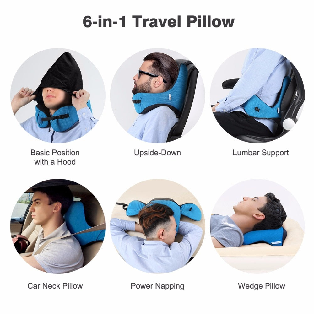 6-in-1 Hooded Memory Foam Travel Neck Pillow by HitMyNeed