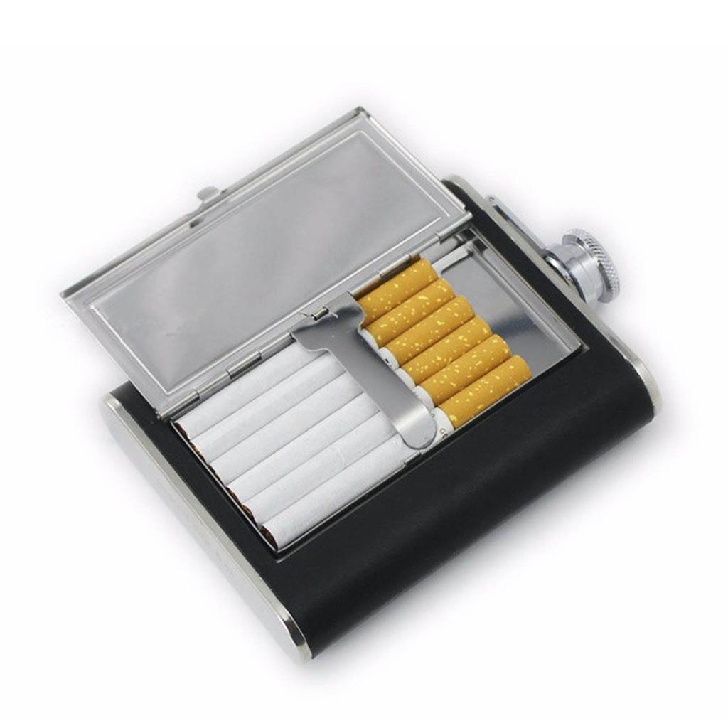 6 oz Stainless Steel Hip Flask with Cigarette Holder by HitMyNeed