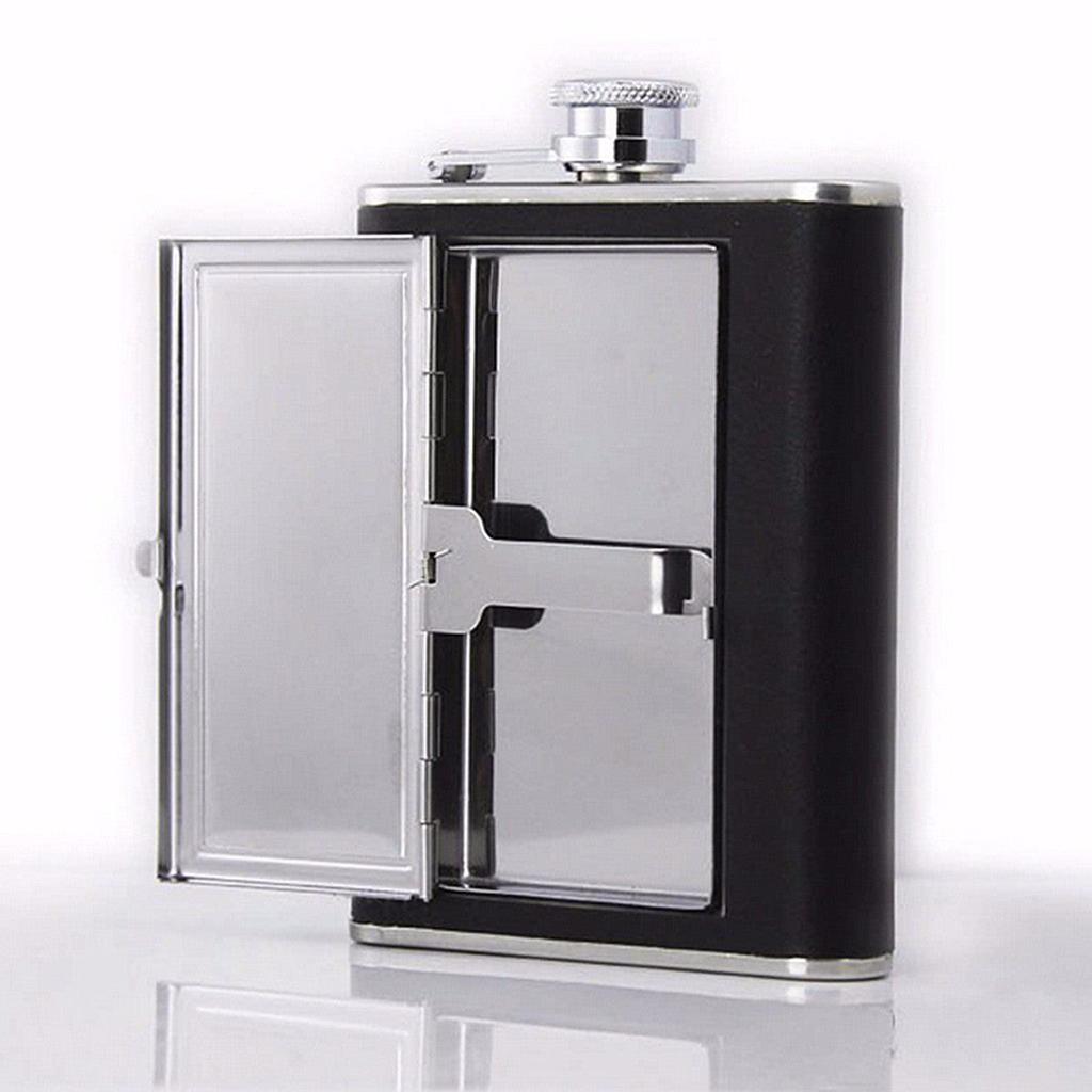 6 oz Stainless Steel Hip Flask with Cigarette Holder by HitMyNeed