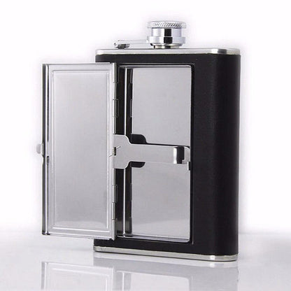 6 oz Stainless Steel Hip Flask with Cigarette Holder by HitMyNeed