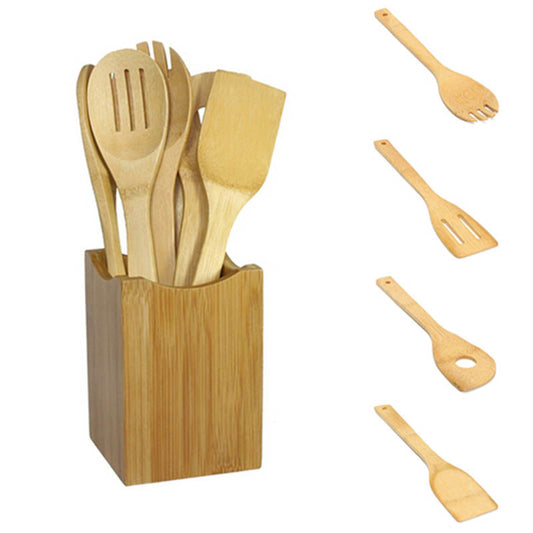 6-Piece Bamboo Wooden Cooking Utensil Set by HitMyNeed