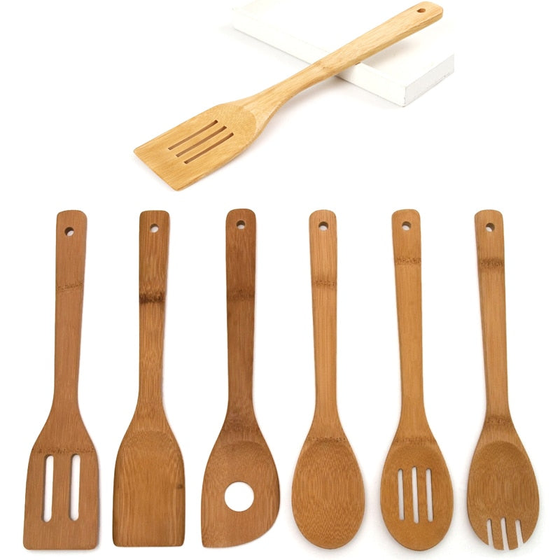 6-Piece Bamboo Wooden Cooking Utensil Set by HitMyNeed