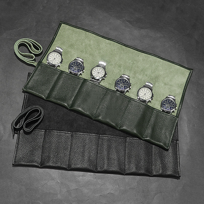6-Slot Leather Watch Roll Travel Organizer by HitMyNeed