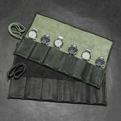 6-Slot Leather Watch Roll Travel Organizer by HitMyNeed