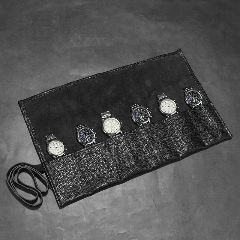 6-Slot Leather Watch Roll Travel Organizer by HitMyNeed