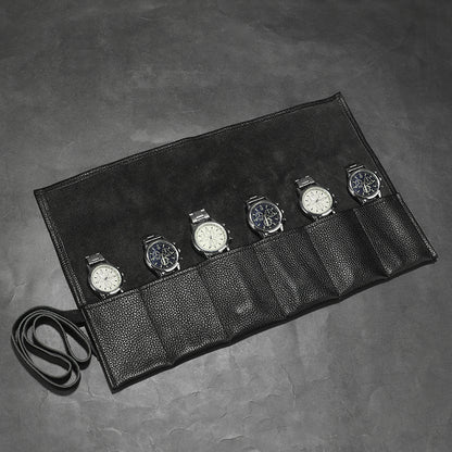 6-Slot Leather Watch Roll Travel Organizer by HitMyNeed