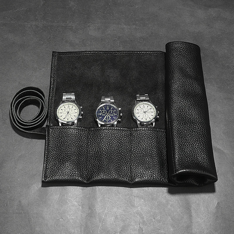 6-Slot Leather Watch Roll Travel Organizer by HitMyNeed