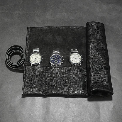 6-Slot Leather Watch Roll Travel Organizer by HitMyNeed