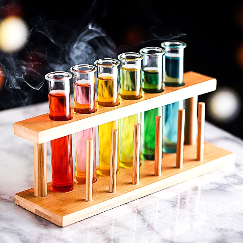 6 Test Tube Shot Glasses with Bamboo Rack by HitMyNeed