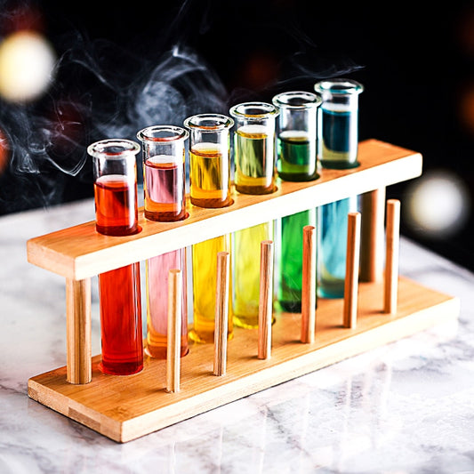 6 Test Tube Shot Glasses with Bamboo Rack by HitMyNeed
