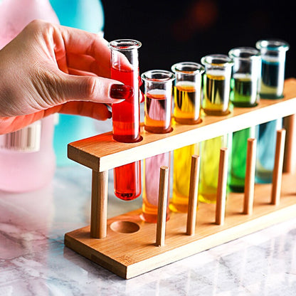 6 Test Tube Shot Glasses with Bamboo Rack by HitMyNeed