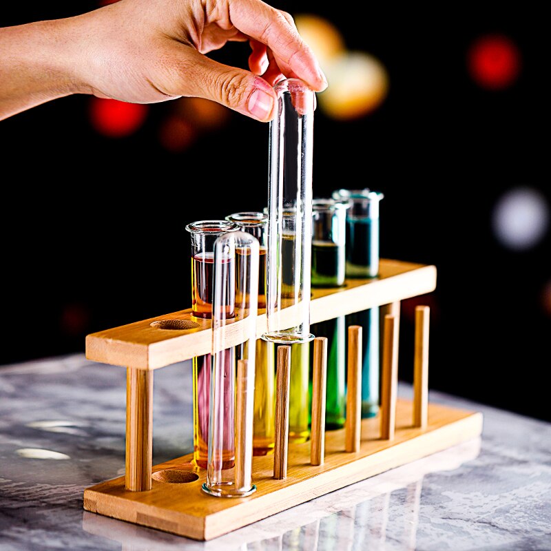 6 Test Tube Shot Glasses with Bamboo Rack by HitMyNeed