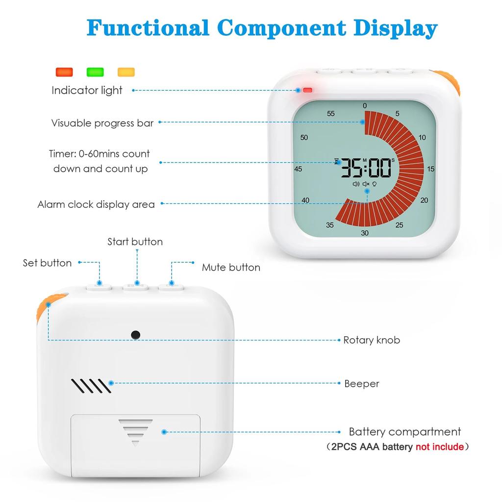 60-Min Visual Digital Timer with Silent Countdown by HitMyNeed