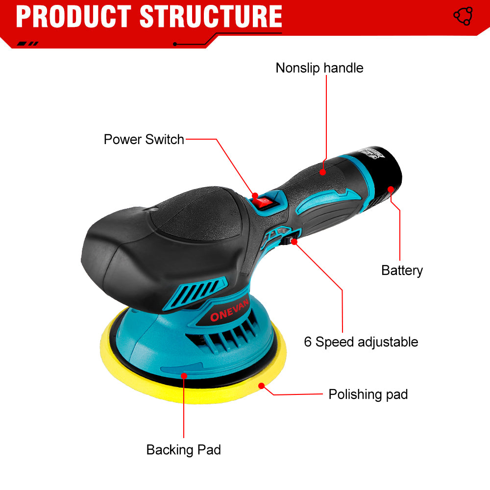6000RPM Cordless Mini Car Polisher, 12V, 6-Speed by HitMyNeed