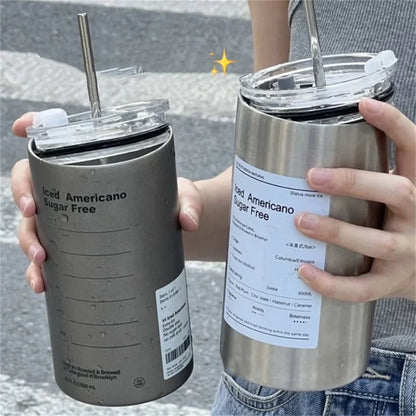 600ml Stainless Steel Insulated Thermos Cup with Straw by HitMyNeed
