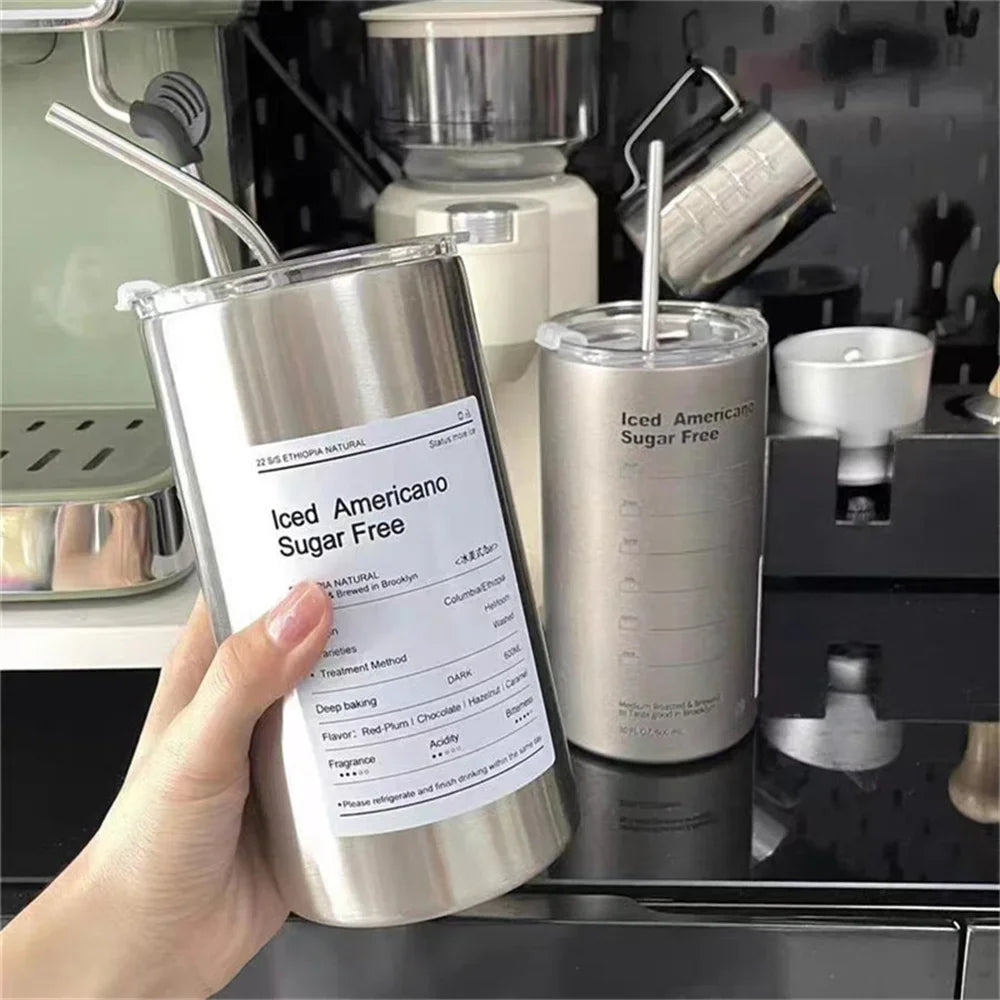 600ml Stainless Steel Insulated Thermos Cup with Straw by HitMyNeed
